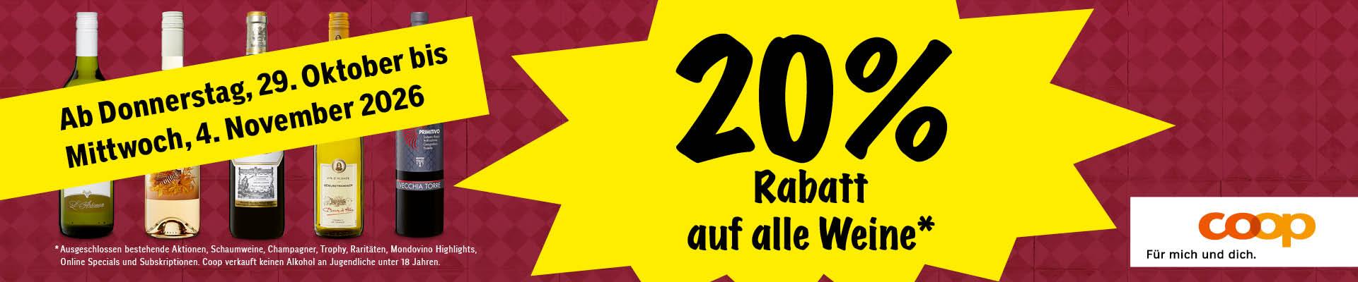 20% Rabatt auf alle Weine