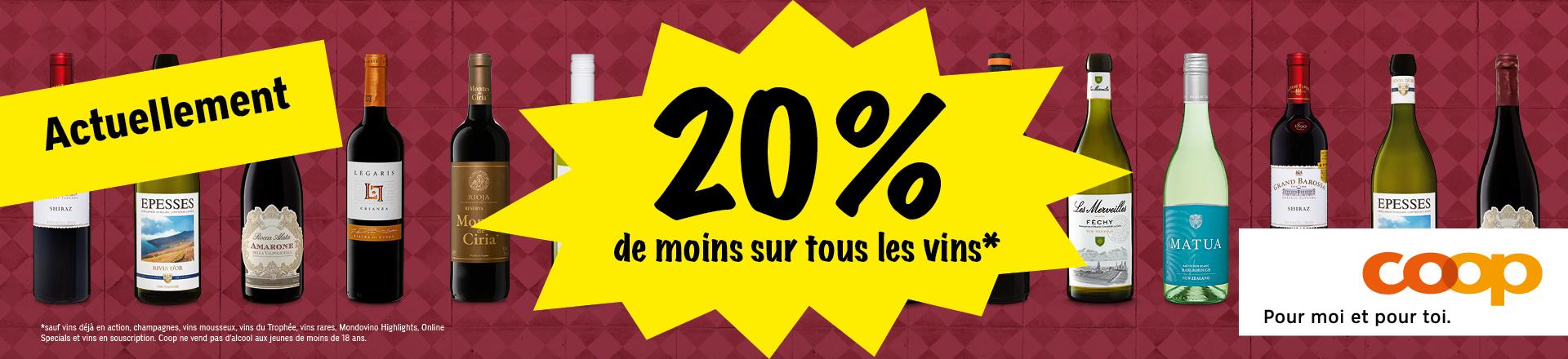 Profitez de -20% sur tous les vins dès le 23 octobre chez Coop