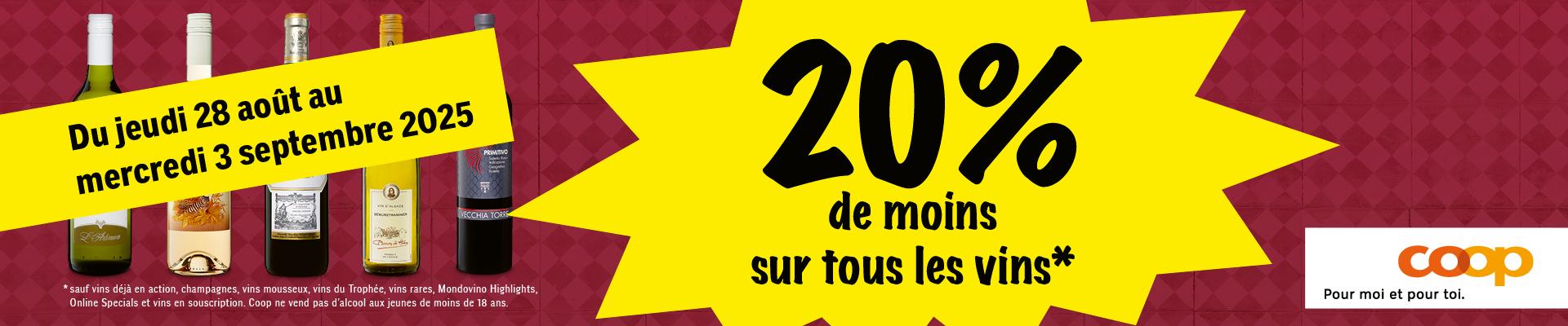 20% de moins sur tous les vins*