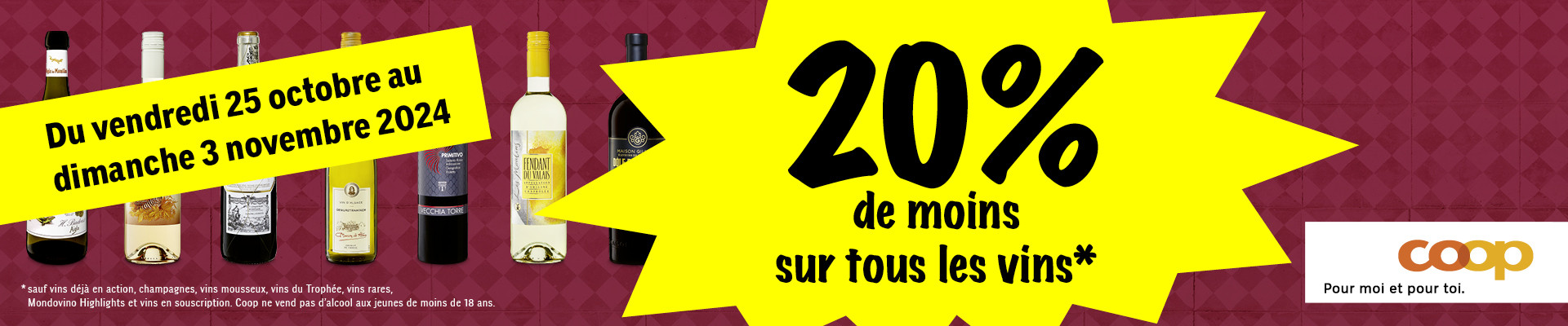 20% de moins sur tous les vins*