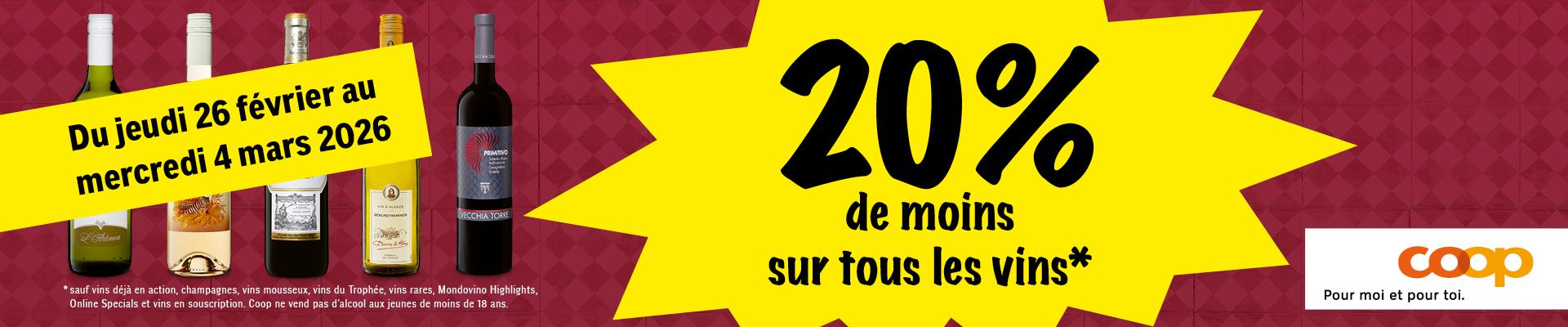 20% de moins sur tous les vins*