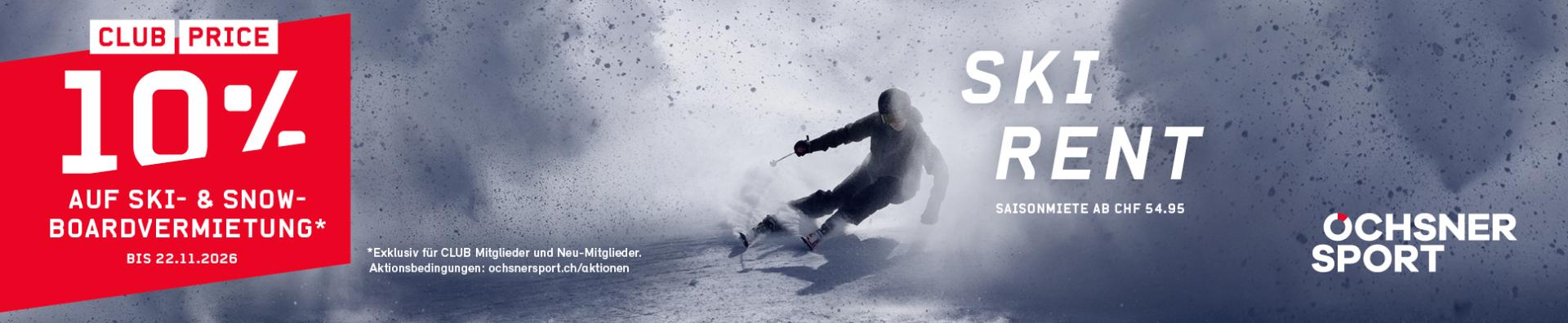 OCHSNER SPORT: 10% Frühbucherrabatt auf Ski- & Snowboardvermietung