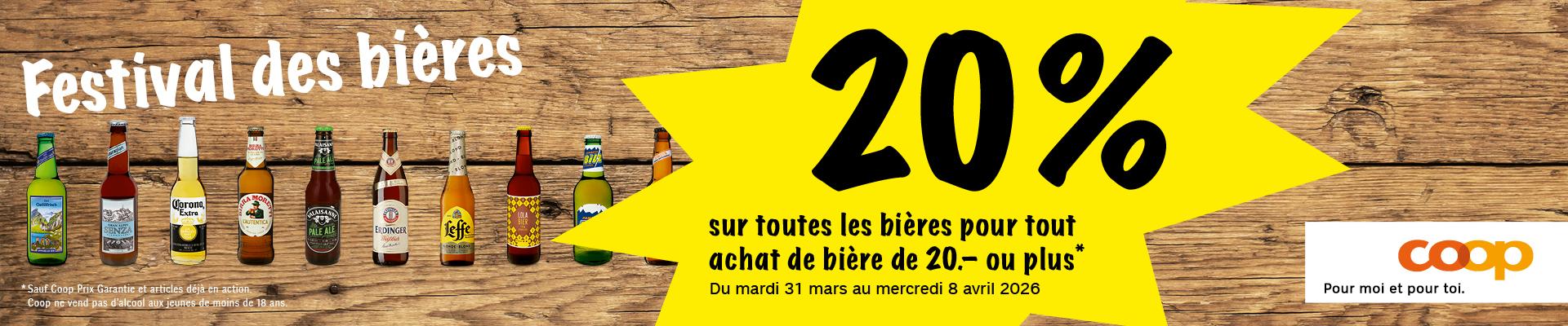 20% de moins sur tous les bières*